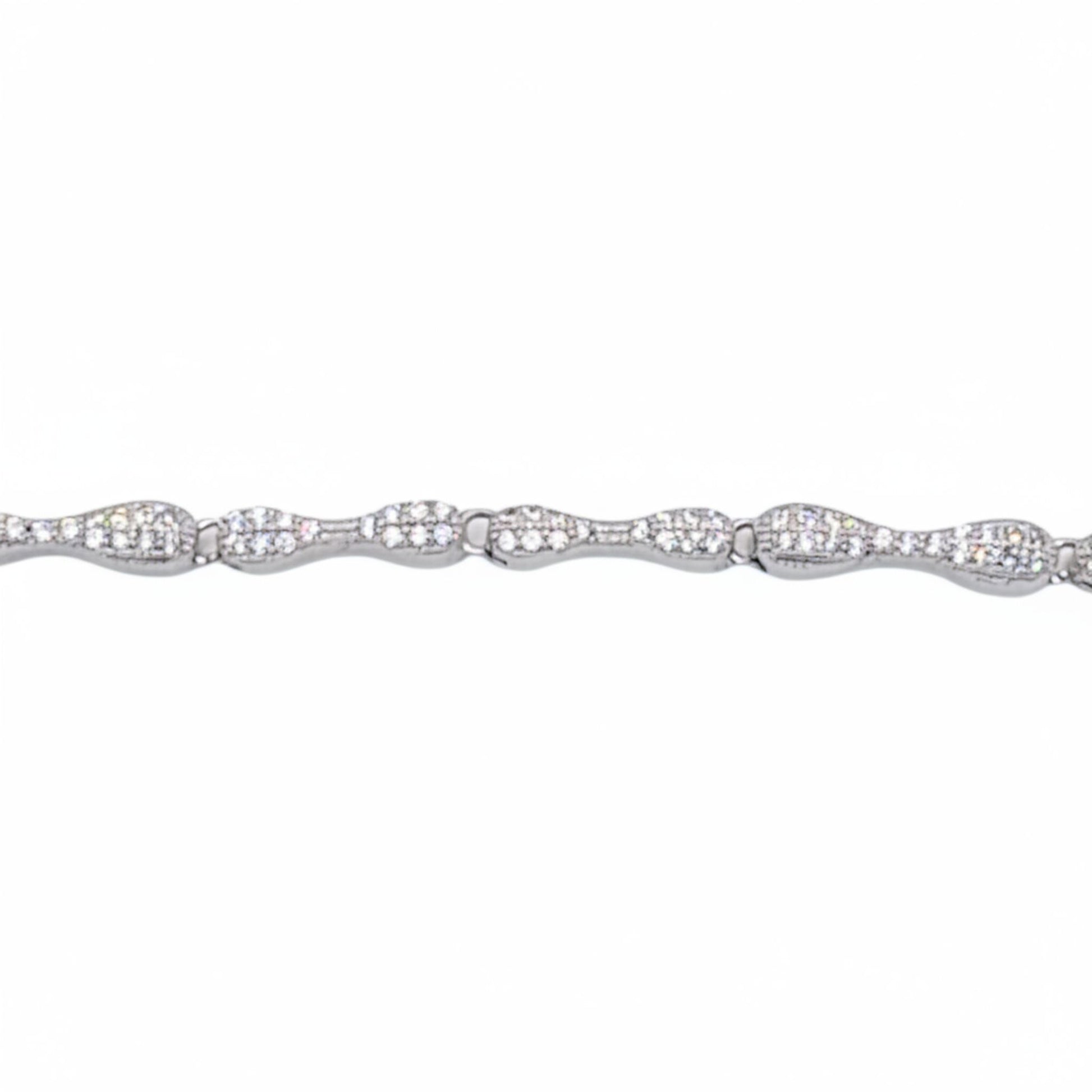 Pulsera Eslabones Ovalados con Circonitas Plata Baño Rodio Joyeria Osnor