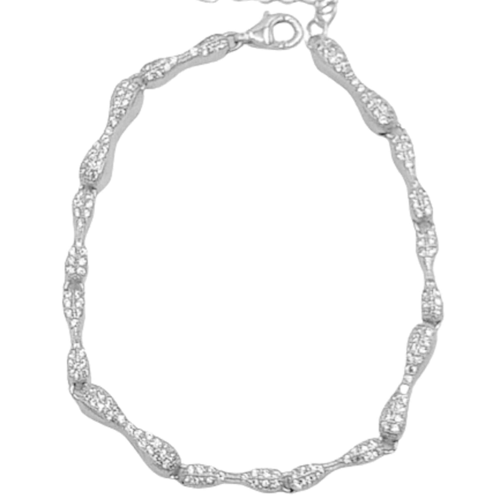 Pulsera Eslabones Ovalados con Circonitas Plata Baño Rodio Joyeria Osnor