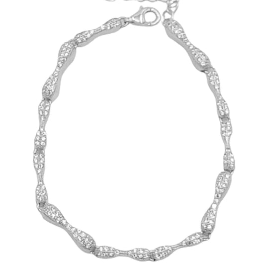 Pulsera Eslabones Ovalados con Circonitas Plata Baño Rodio Joyeria Osnor