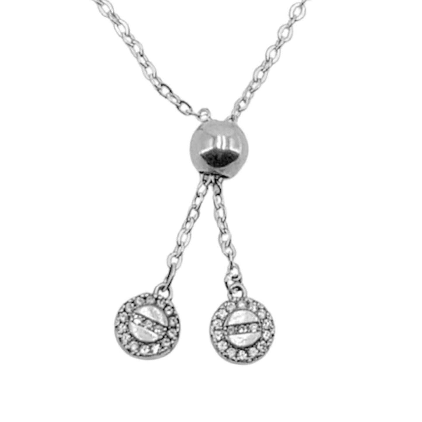 Pulsera Plata con Colgante Doble Medallón Circonitas Acabado Rodio. Joyeria Osnor