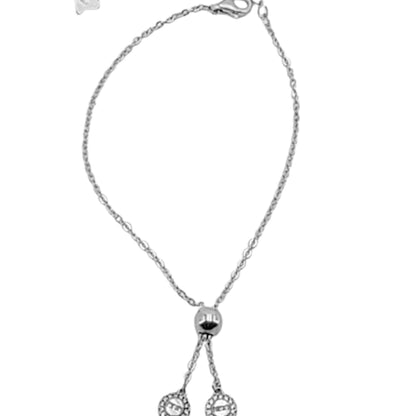 Pulsera Plata con Colgante Doble Medallón Circonitas Acabado Rodio. Joyeria Osnor