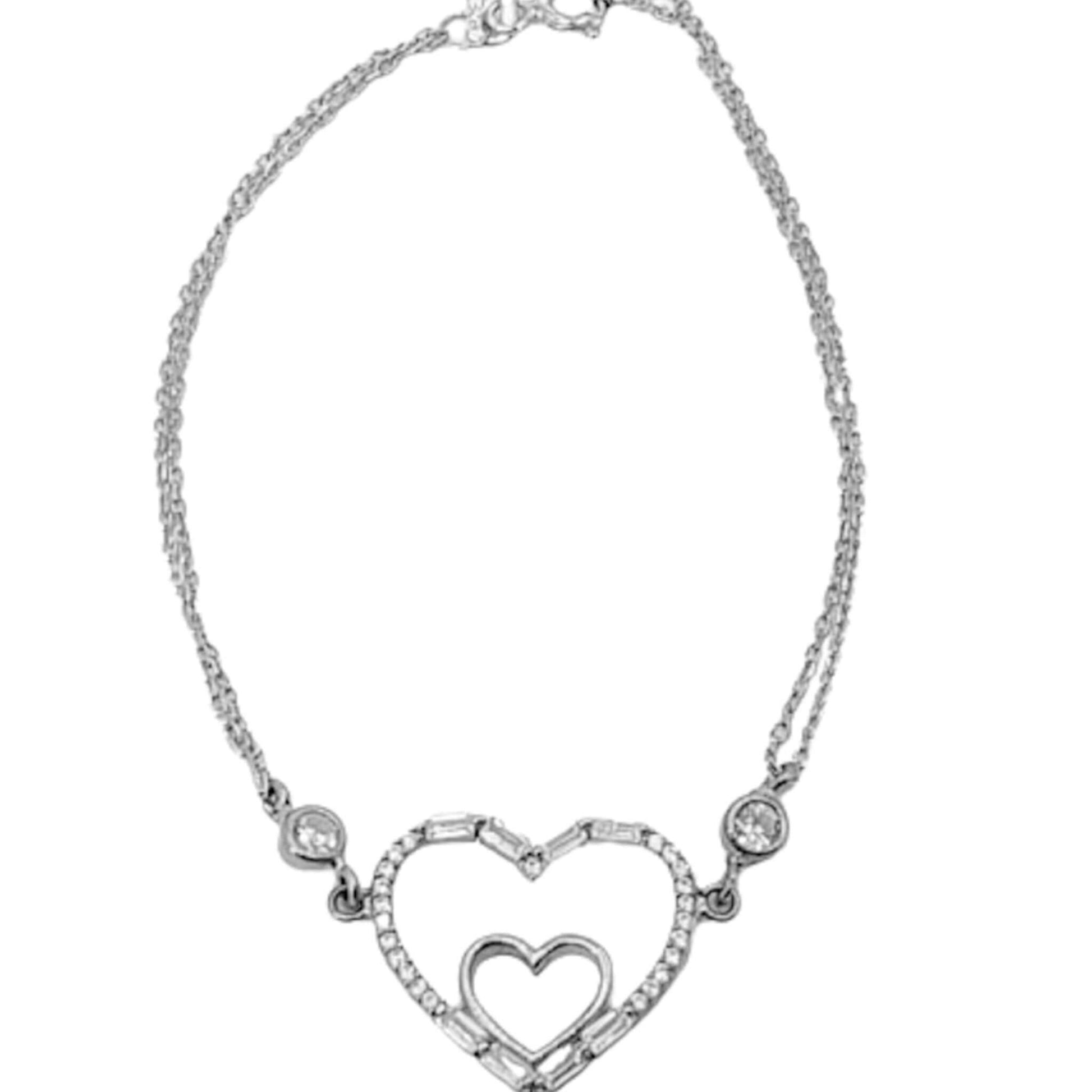 Pulsera Corazón con Circonitas Plata con Baño de Rodio- Joyeria Osnor