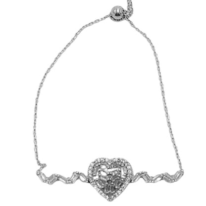 Pulsera Plata Corazón Circonitas Báguette Acabado Rodio. Joyeria Osnor
