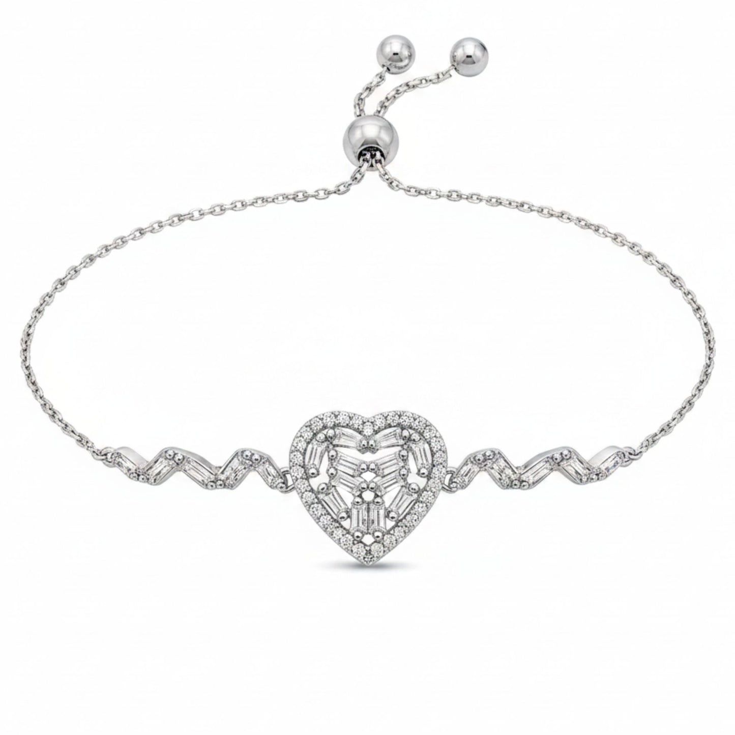 Pulsera Plata Corazón Circonitas Báguette Acabado Rodio. Joyeria Osnor