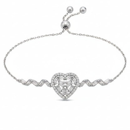 Pulsera Plata Corazón Circonitas Báguette Acabado Rodio. Joyeria Osnor