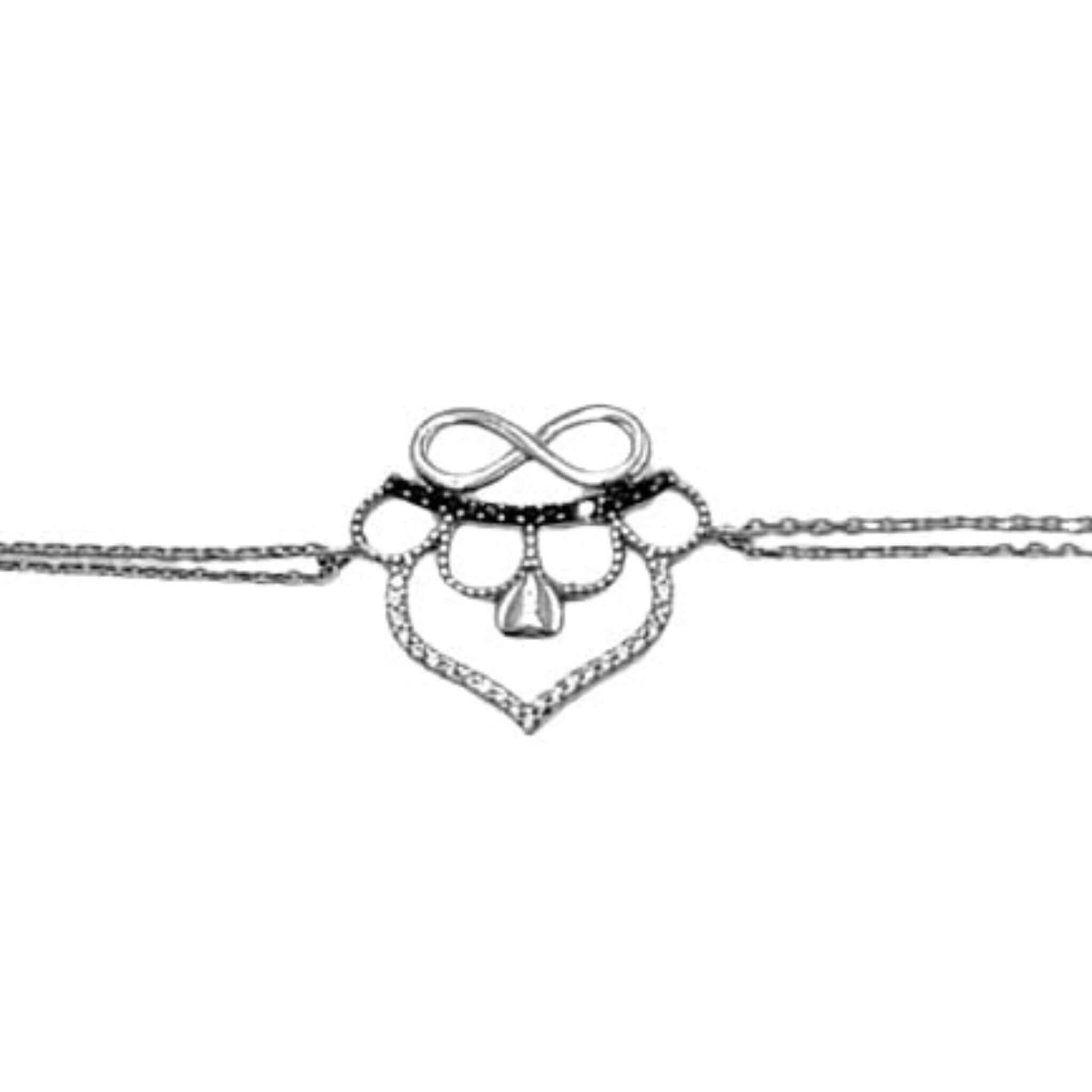 Pulsera Corazón Infinito con Circonitas Plata Baño Rodio. Joyeria Osnor