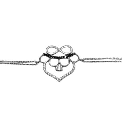 Pulsera Corazón Infinito con Circonitas Plata Baño Rodio. Joyeria Osnor