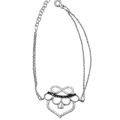 Pulsera Corazón Infinito con Circonitas Plata Baño Rodio. Joyeria Osnor