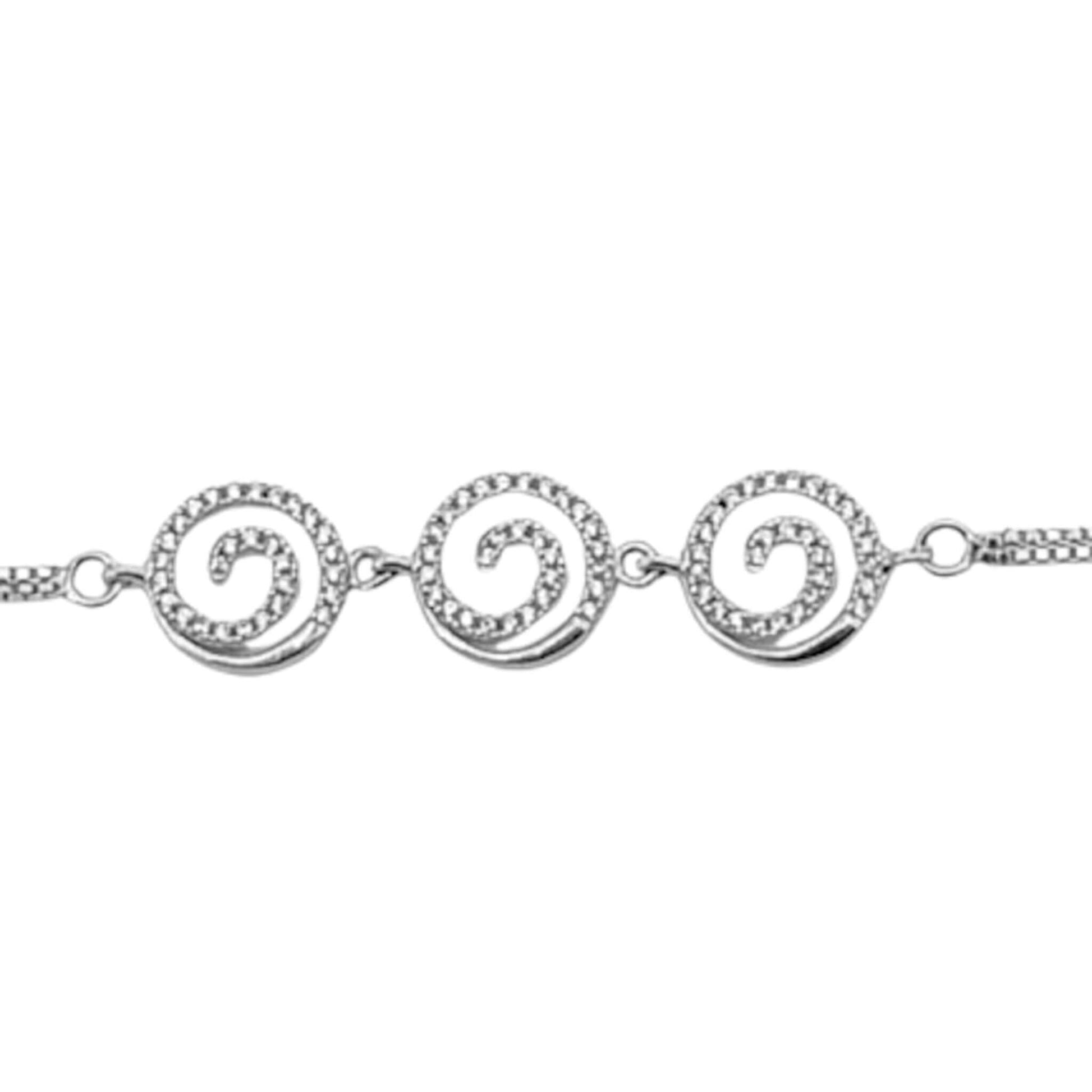 Pulsera Plata Triple Espiral con Circonitas – Cadena Doble Ajustable. Joyeria Osnor