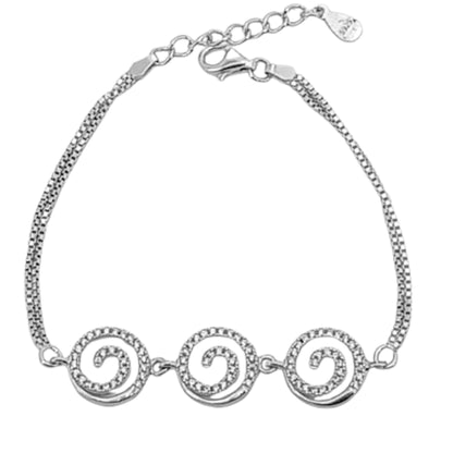 Pulsera Plata Triple Espiral con Circonitas – Cadena Doble Ajustable. Joyeria Osnor