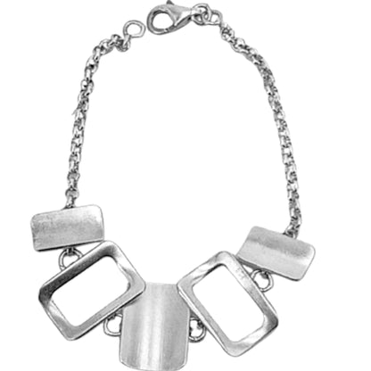 Pulsera Plata Geométrica con Rectángulos – Acabado Mate y Brillo Rodio. Joyeria Osnor