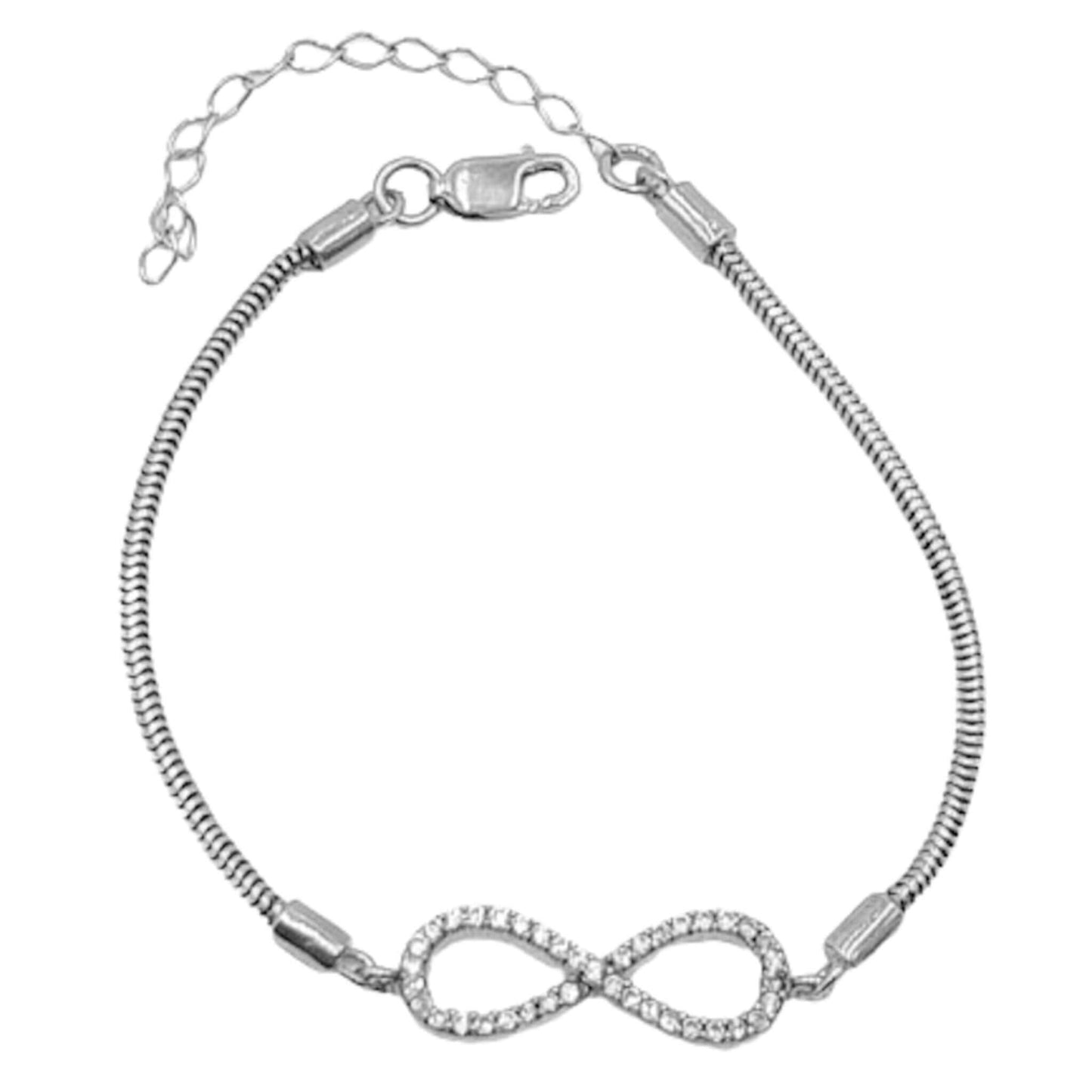 Pulsera Infinito Plata Acabado Rodio con Circonitas. Joyeria Osnor