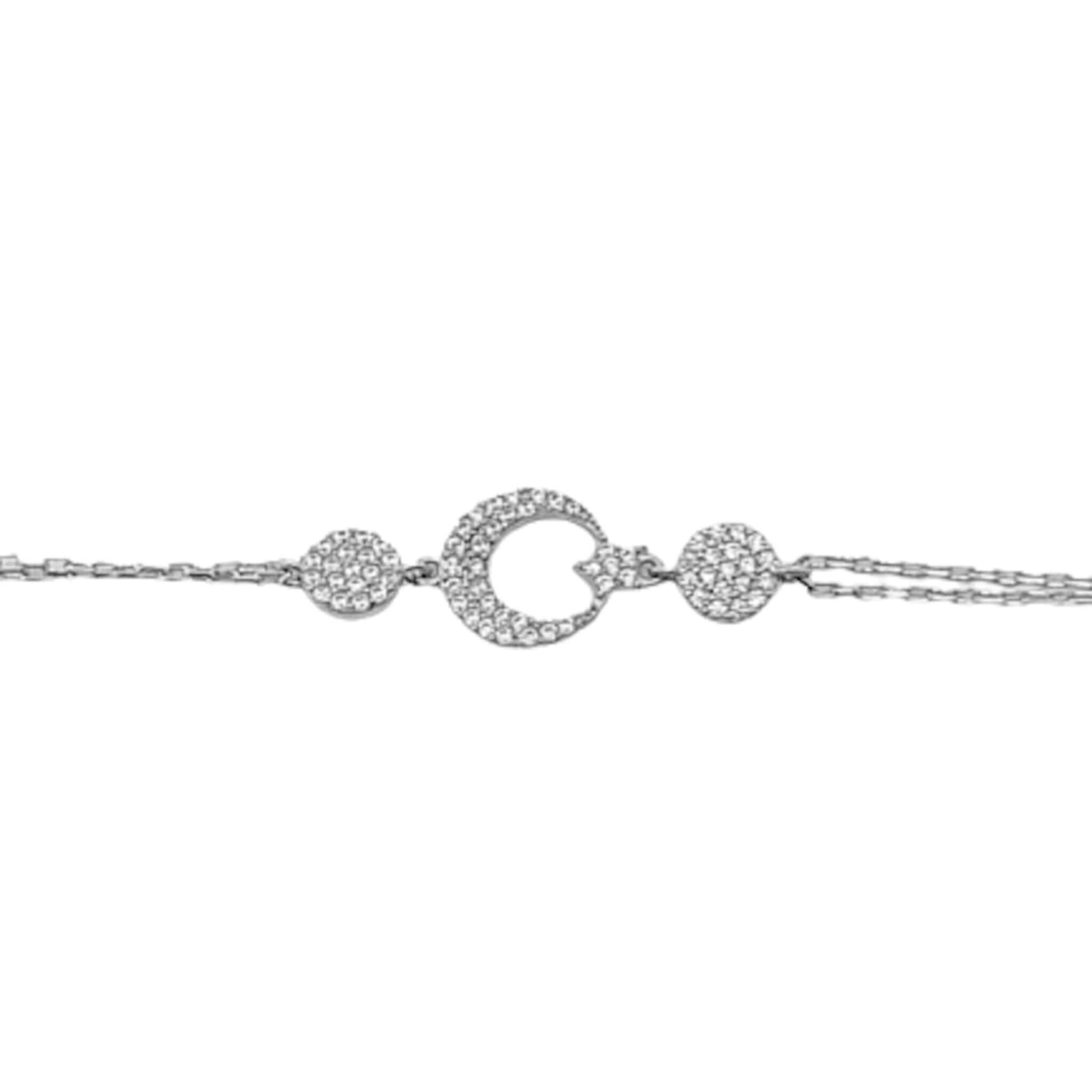 Pulsera Cadena Doble con Luna y Circonitas Plata Baño Rodio. Joyeria Osnor