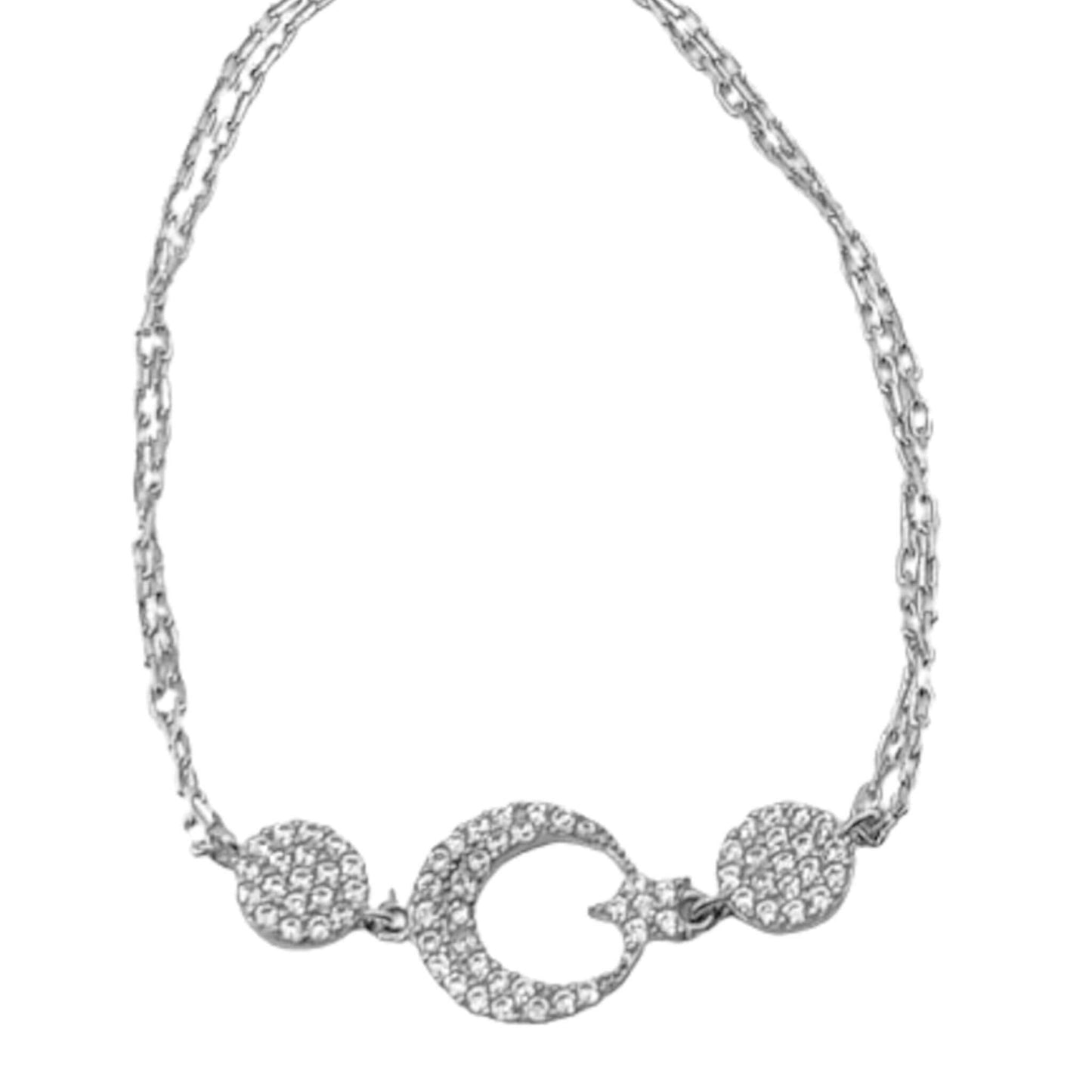 Pulsera Cadena Doble con Luna y Circonitas | Plata Baño Rodio. Joyeria Osnor