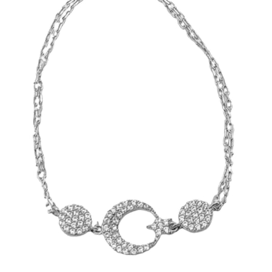 Pulsera Cadena Doble con Luna y Circonitas | Plata Baño Rodio. Joyeria Osnor