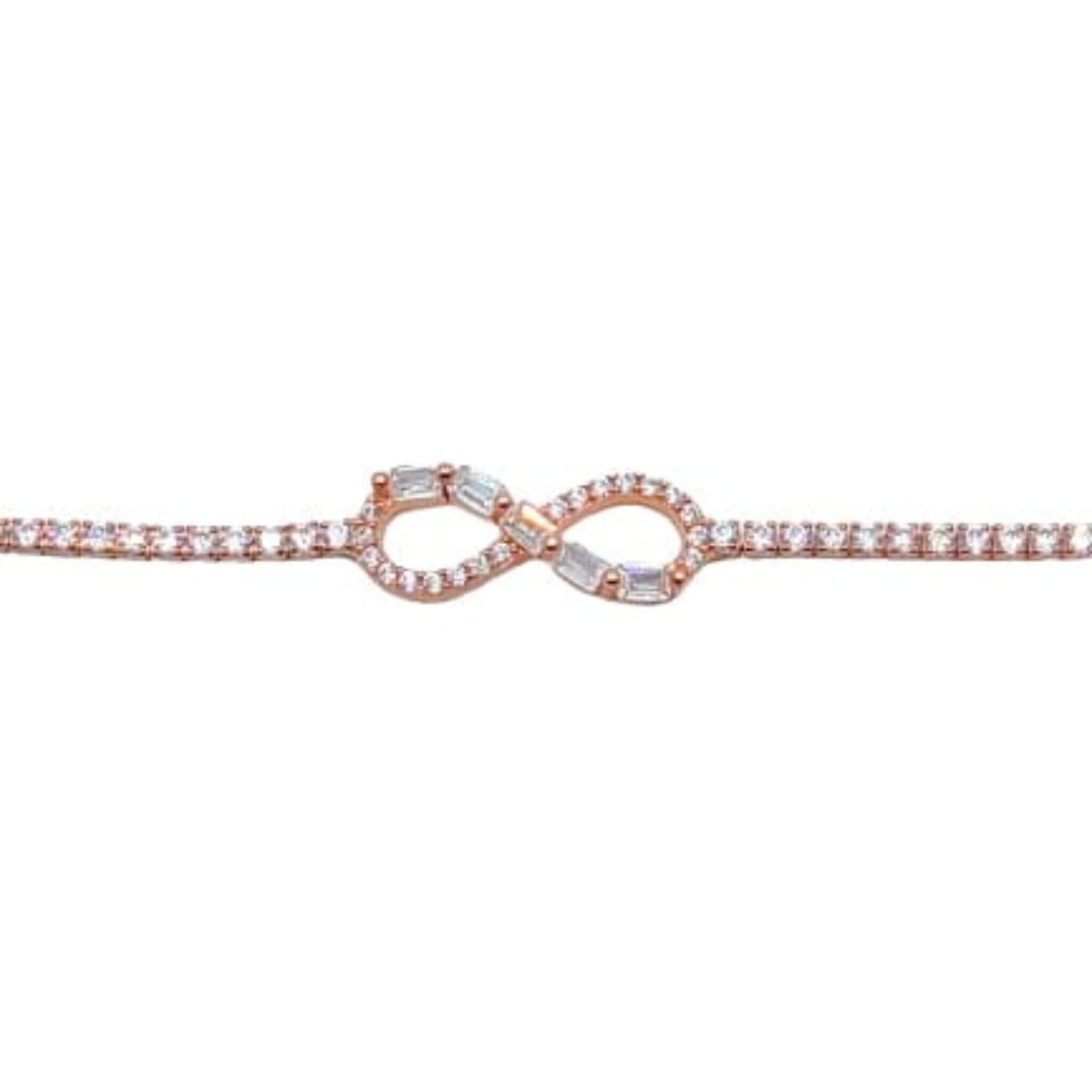 Pulsera Infinito con Circonitas Plata con Baño Oro Rosa. Joyeria Osnor
