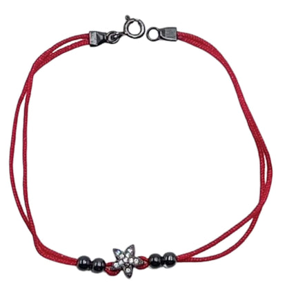 Pulsera de Hilo Rojo Doble con Estrella de Plata y Rutenio Negro. Joyeria Osnor