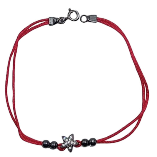 Pulsera de Hilo Rojo Doble con Estrella de Plata y Rutenio Negro. Joyeria Osnor