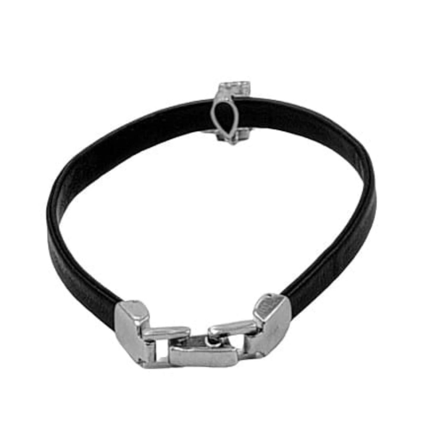 Pulsera Piel con Cruz de Plata Rodio y Circonitas. Joyeria Osnor