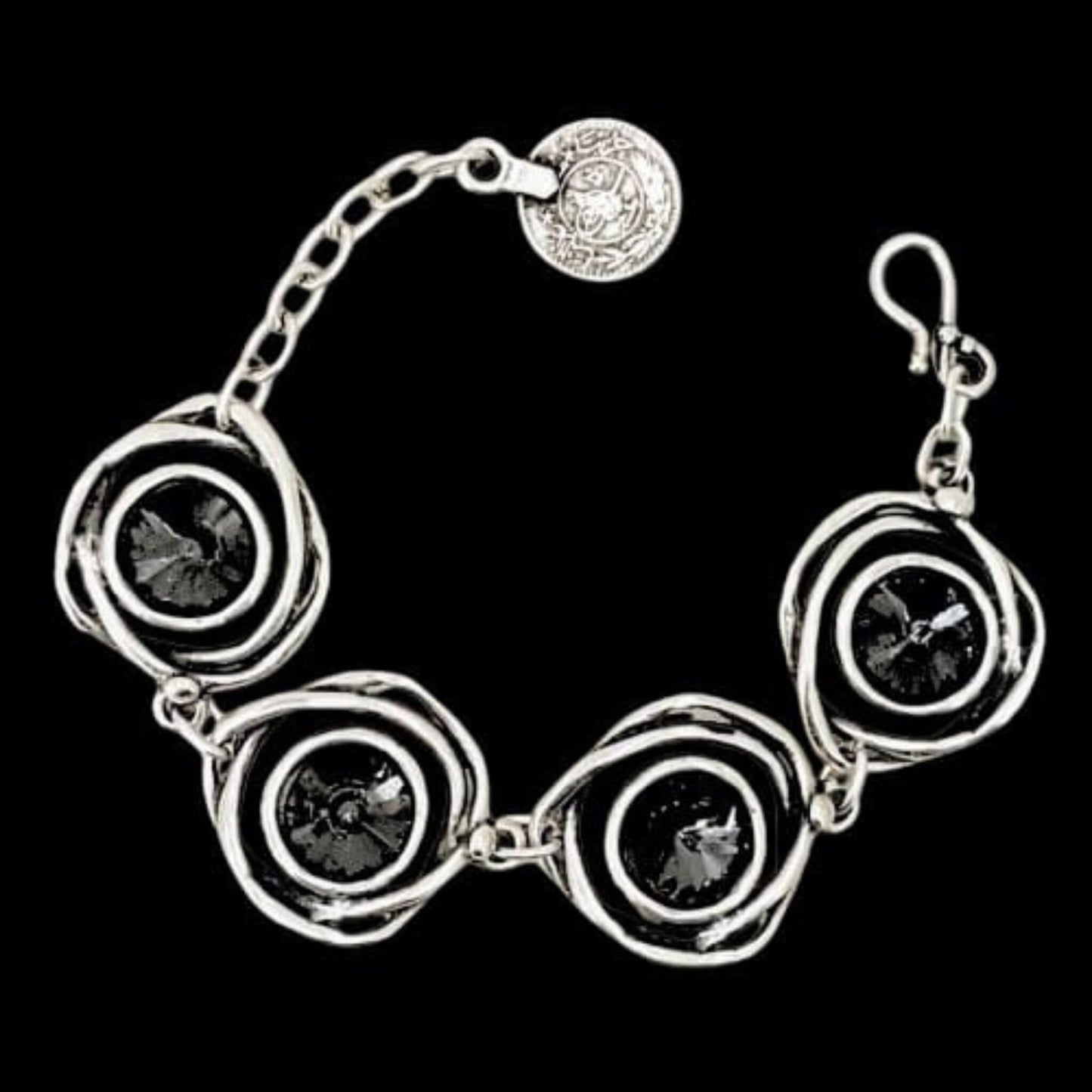Pulsera Zamak con Circonitas Negras - Diseño Espiral Hipoalergénica- Joyeria-Osnor