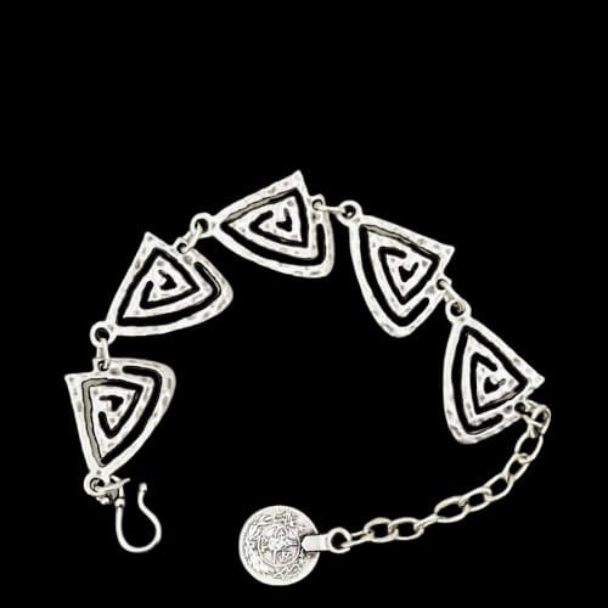Pulsera Zamak triángulos espirales concéntricas extensible hipoalergénica Joyería Osnor Zamak