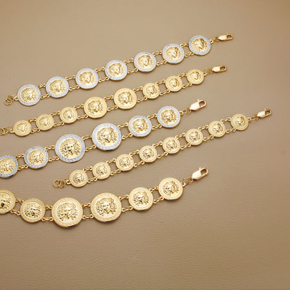18K PULSERA ORO AMARILLO CON MEDUSAS DE 20 Y 15 MM LARGO 20.5 CM