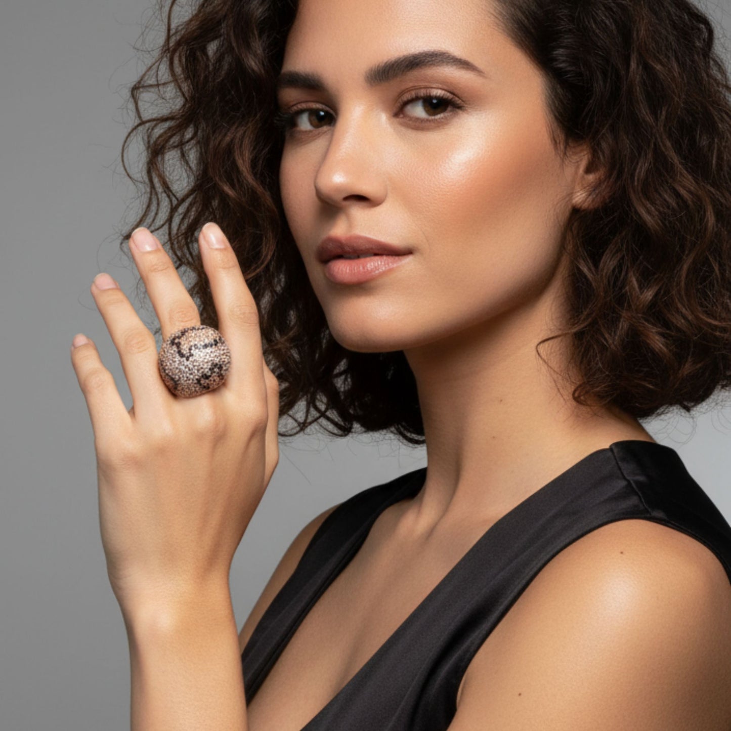 ANILLO PLATA ACABADO EN ROSA Y CIRCONITAS