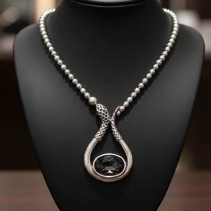 Collar Serpiente Zamak Plateado con Circonita Gris Ahumado | Joyería Osnor