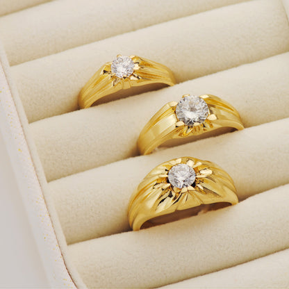 18K SOLITARIO ORO AMARILLO CABALLERO CIRCONITA 5 MM ANCHO CUERPO 6.5 MM