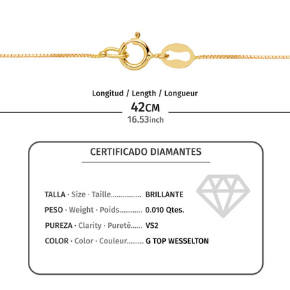 18K COLLAR ORO AMARILLO CRUZ 12X7 MM 1 DIAMANTE LABORATORIO 0,010 QT.CADENA VENECIANA 45CM G-VS2