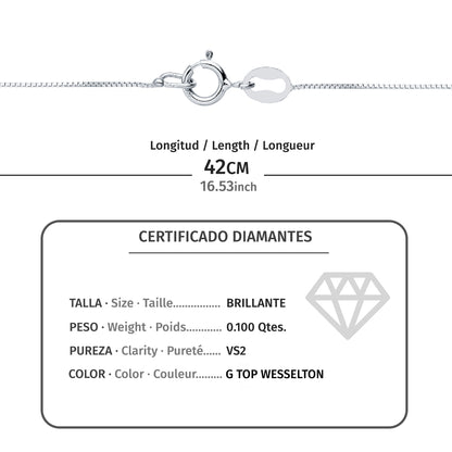 18K GARGANTILLA ORO BLANCO CHATON 6,5 MM DIAMANTE LABORATORIO 2,90MM 0,100 QTS. G-VS2. CADENA 42CM