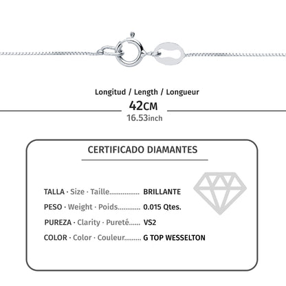 18K GARGANTILLA ORO BLANCO CHATON ROMBO 6X4,5 MM DIAMANTE LABORATORIO 0,015 QTS. G-VS2. CADENA 42CM